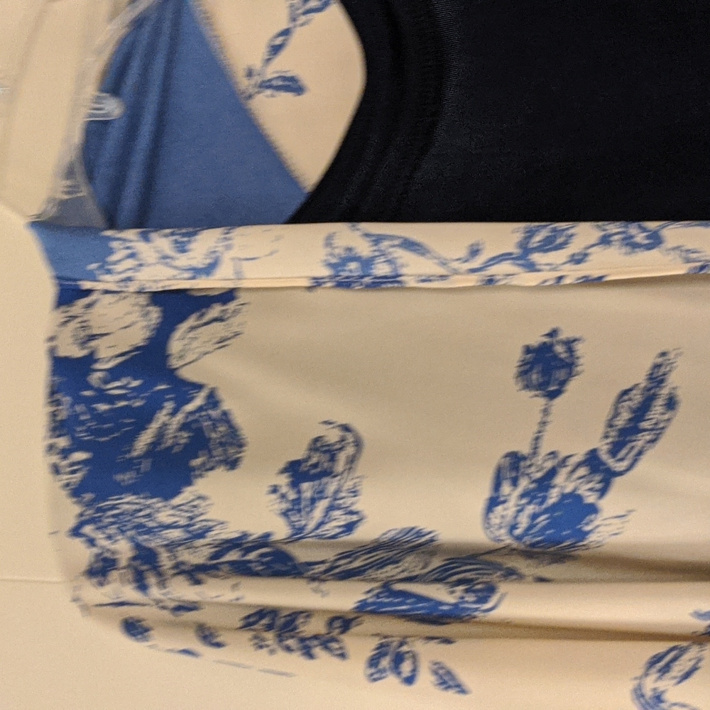 Blue sleeveless Chicos dress size 4 with Blue and White Kimono size 2XL